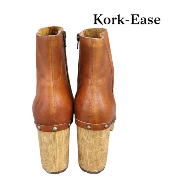 Kork Ease Deegan Brown Leather Platform Stud High Wood Heel Ankle Boot Women 8 - Picture 5 of 12